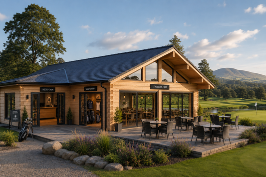 Concept design for a luxury Canadian golf clubhouse,  cafe and shop overlooking an 18-hole golf course in UK